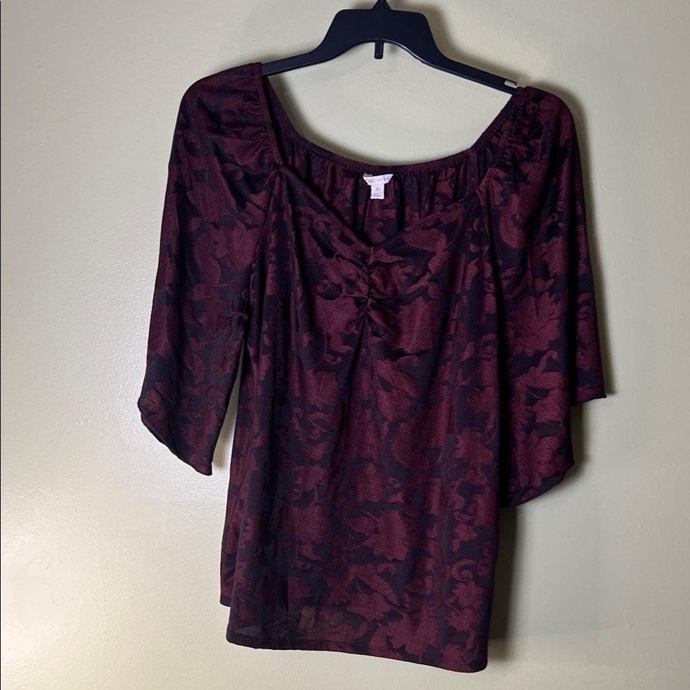 Cato Burgundy Floral Blouse size XL
